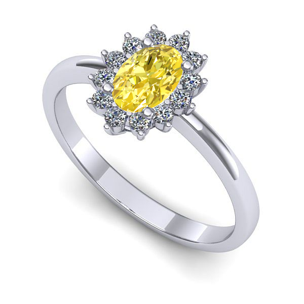 Inel logodna din aur alb cu safir galben