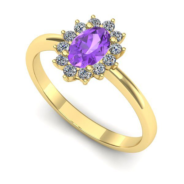 Inel logodna din aur galben cu ametist