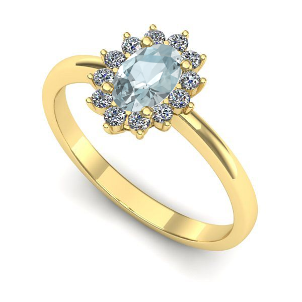 Inel de logodna din aur galben cu aquamarin