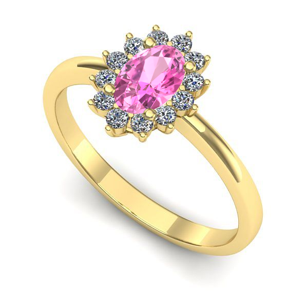 Inel logodna din aur galben cu safir roz