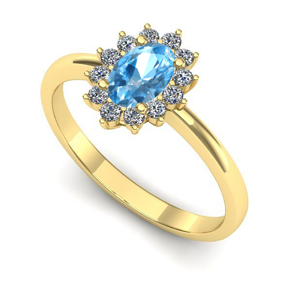 Inel logodna din aur galben cu topaz blue