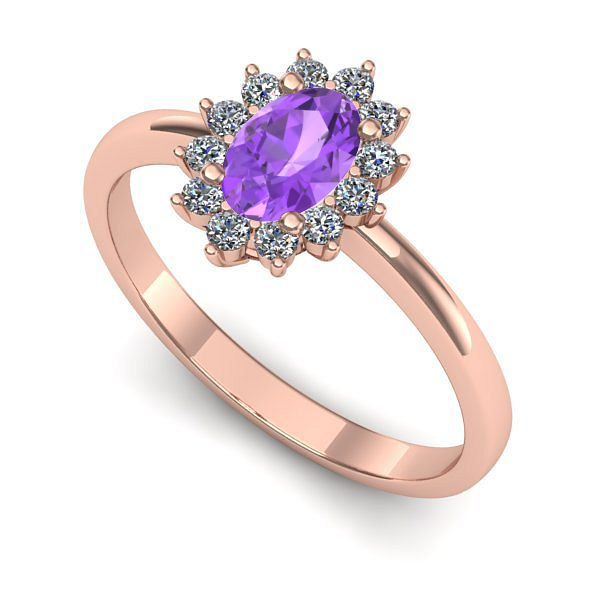 Inel logodna din aur roz cu ametist