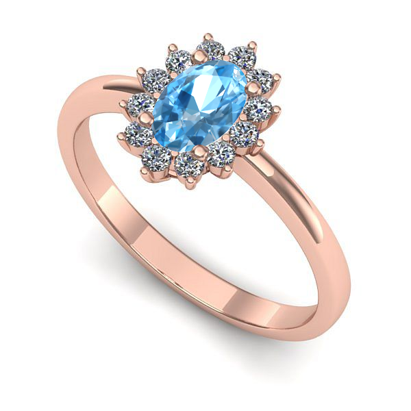 Inel de logodna din aur roz cu topaz blue
