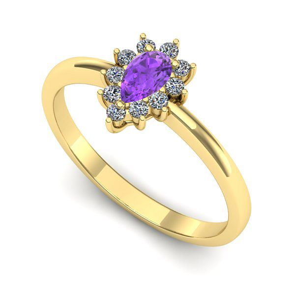 Inel logodna din aur galben cu ametist