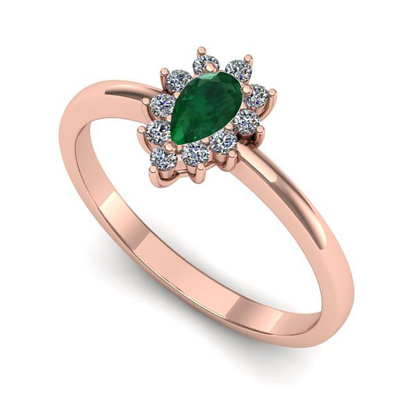 Inel de logodna din aur roz cu smarald