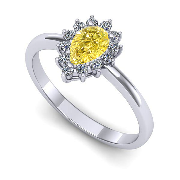 Inel de logodna din aur alb cu safir galben