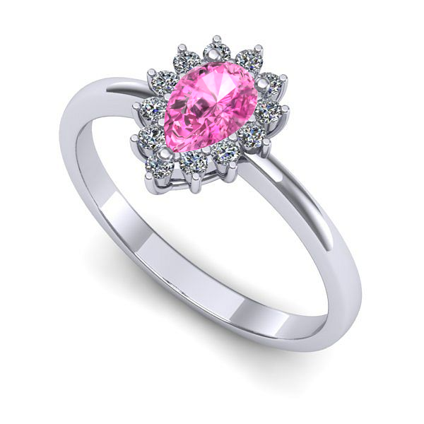 Inel logodna din aur alb cu safir roz