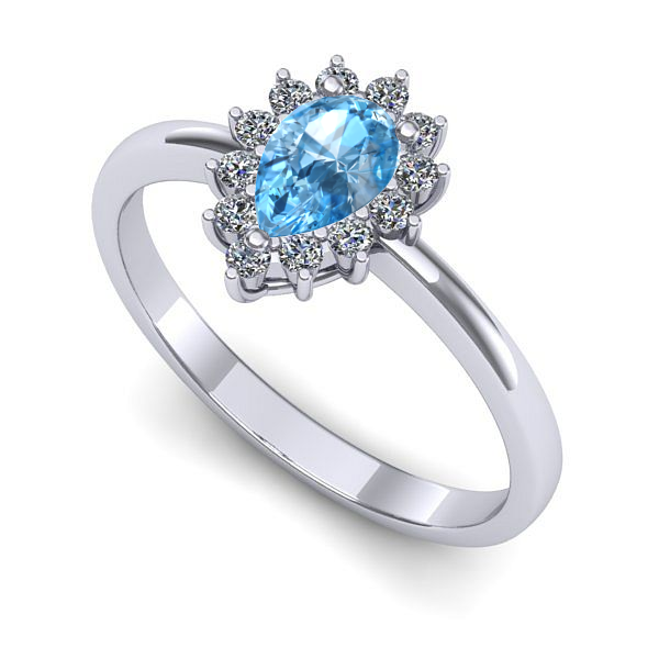 Inel din aur alb cu topaz blue