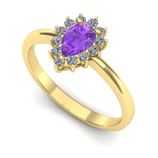 Inel logodna din aur galben cu ametist