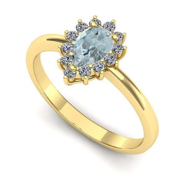 Inel de logodna din aur galben cu aquamarin