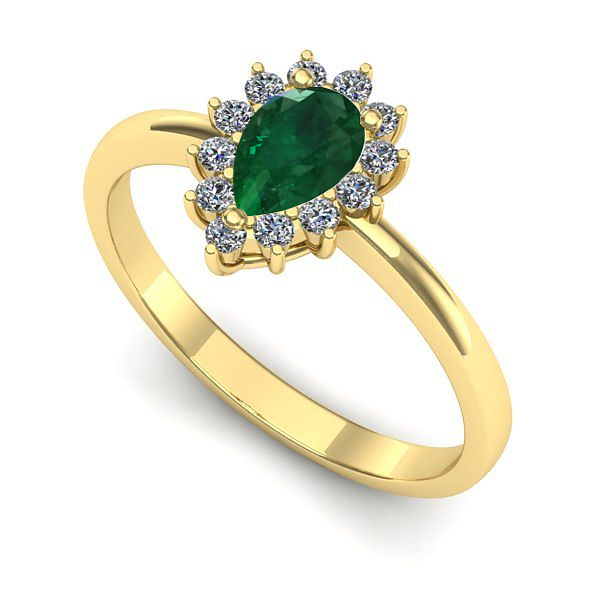 Inel de logodna din aur galben cu smarald