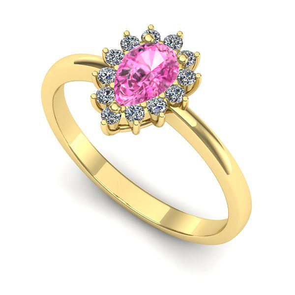 Inel logodna din aur galben cu safir roz