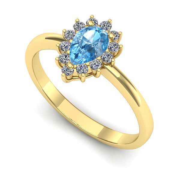 Inel logodna din aur galben cu topaz blue