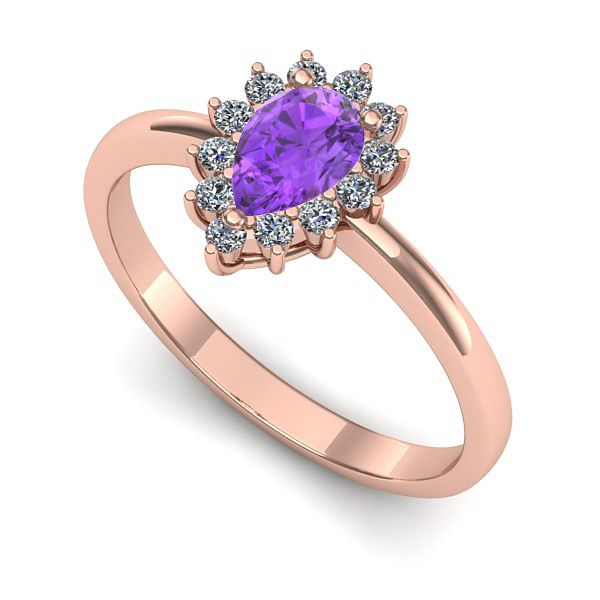 Inel de logodna din aur roz cu ametist