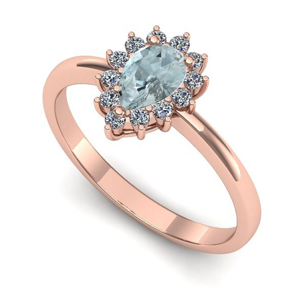 Inel de logodna din aur roz cu aquamarin