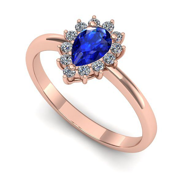 Inel de logodna din aur roz cu safir