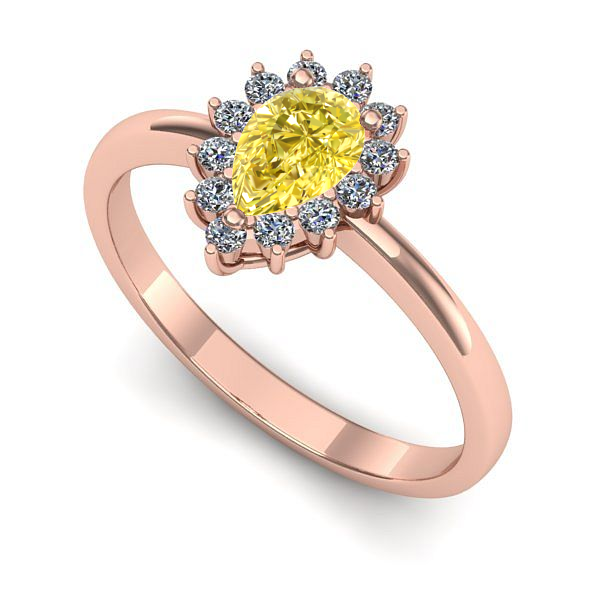 Inel de logodna din aur roz cu safir galben