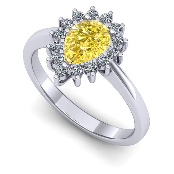 Inel logodna din aur alb cu safir galben