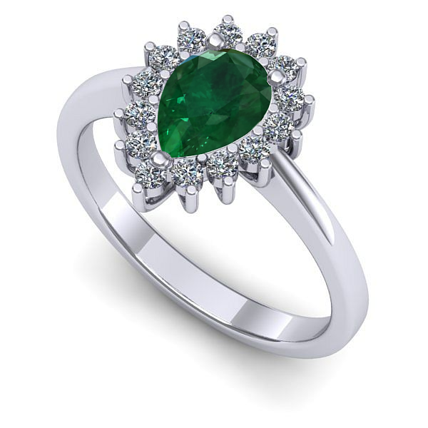 Inel logodna din aur alb cu smarald