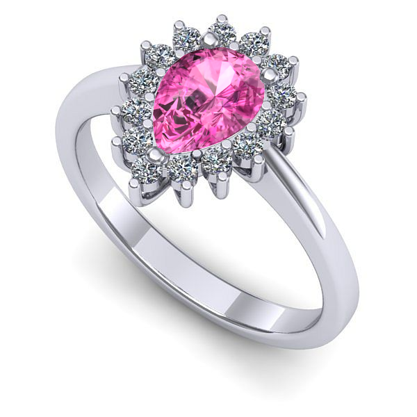 Inel logodna din aur alb cu safir roz