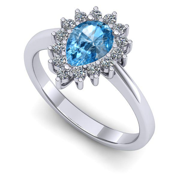 Inel de logodna din aur alb cu topaz blue