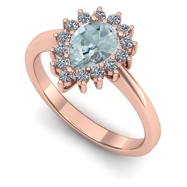 Inel din aur roz cu aquamarin
