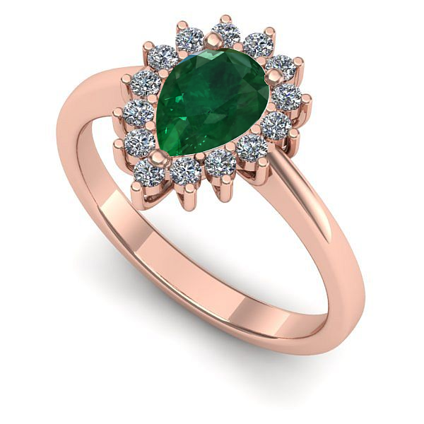 Inel de logodna din aur roz cu smarald