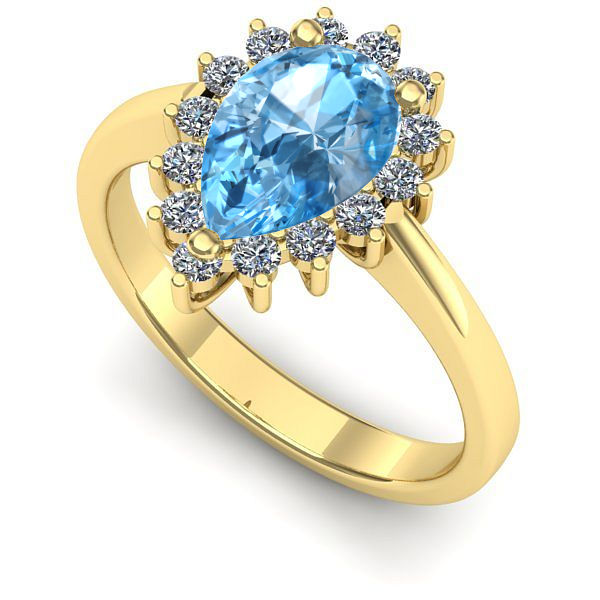 Inel logodna din aur galben cu topaz blue