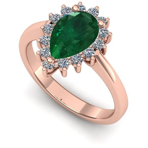 Inel de logodna din aur roz cu smarald
