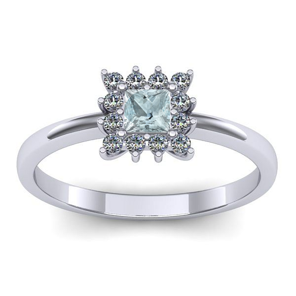 Inel de logodna cu aquamarin patrat