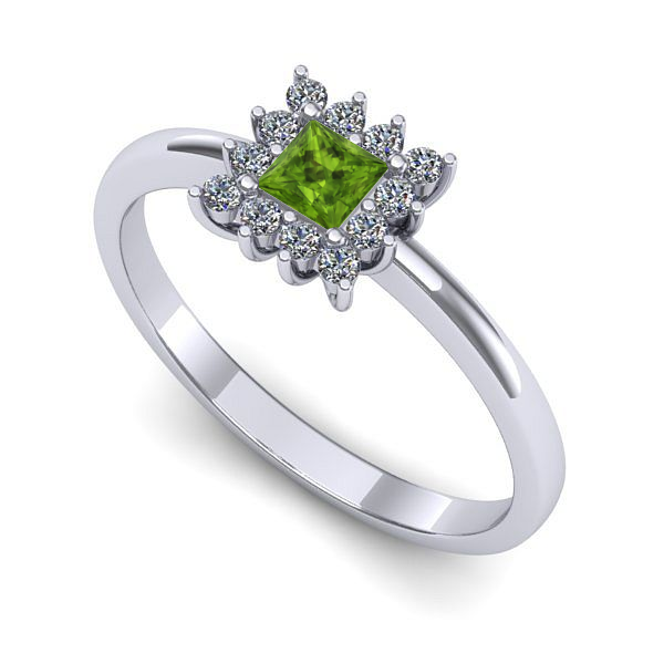 Inel de logodna din aur alb cu peridot