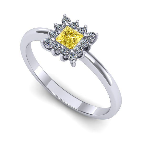 Inel de logodna din aur alb cu safir galben