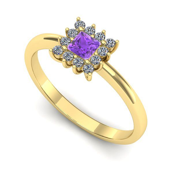 Inel logodna din aur galben cu ametist