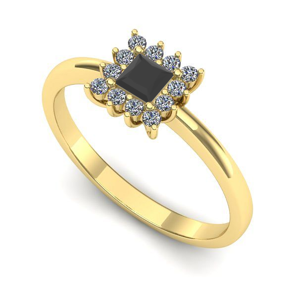 Inel de logodna din aur galben cu diamant negru