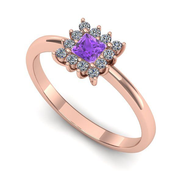 Inel de logodna din aur roz cu ametist