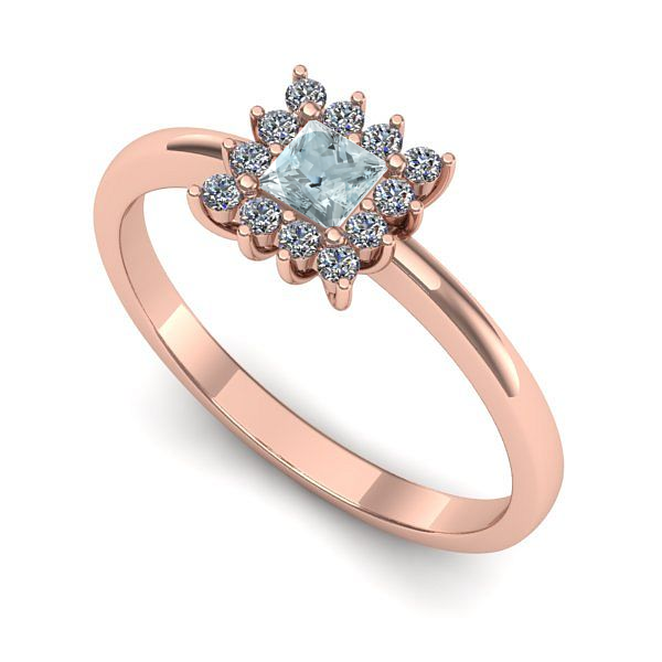 Inel de logodna din aur roz cu aquamarin