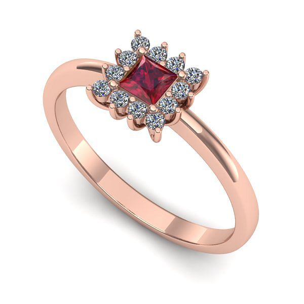 Inel de logodna din aur roz cu rubin