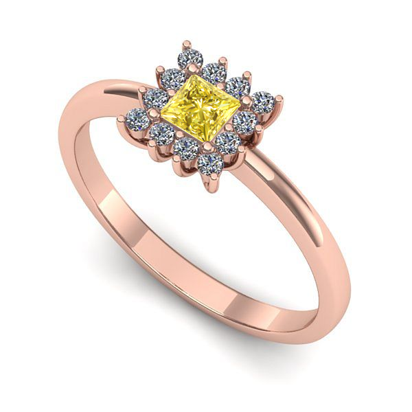 Inel de logodna din aur roz cu safir galben