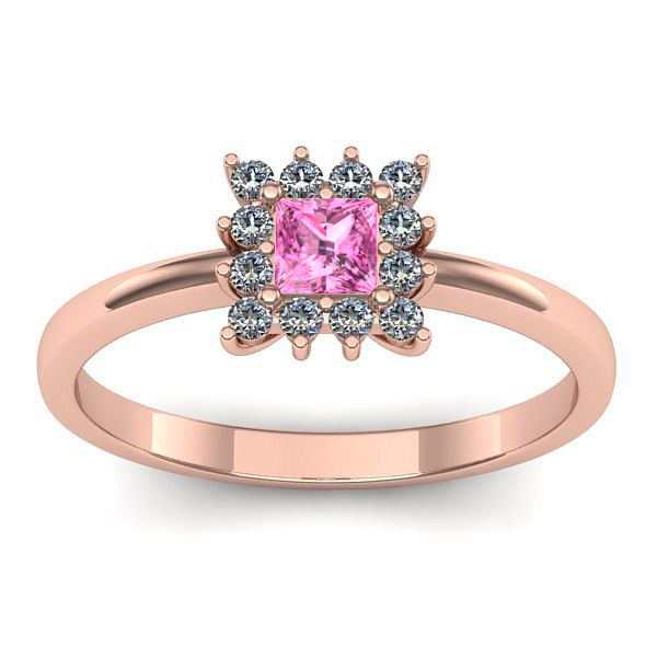 Inel cu safir roz patrat