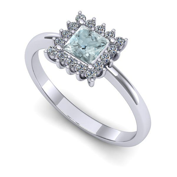 Inel de logodna din aur alb cu aquamarin