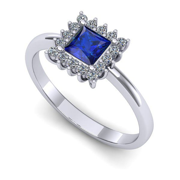 Inel logodna din aur alb cu safir