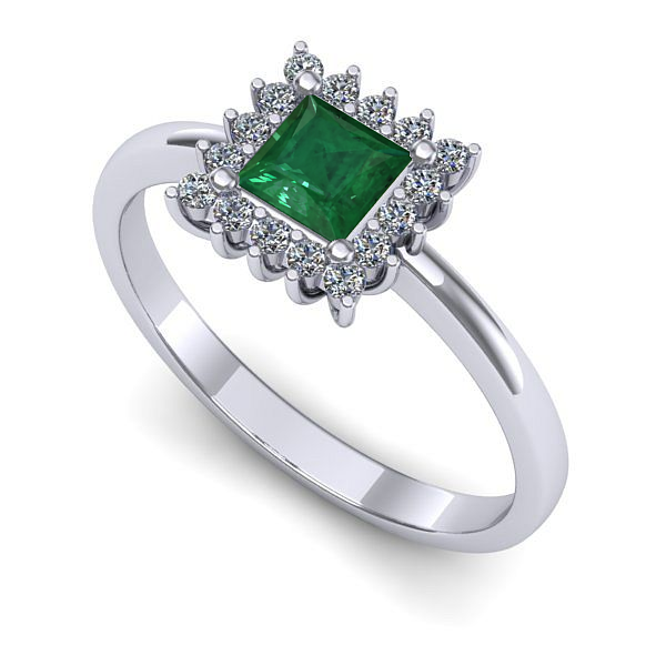 Inel de logodna din aur alb cu smarald