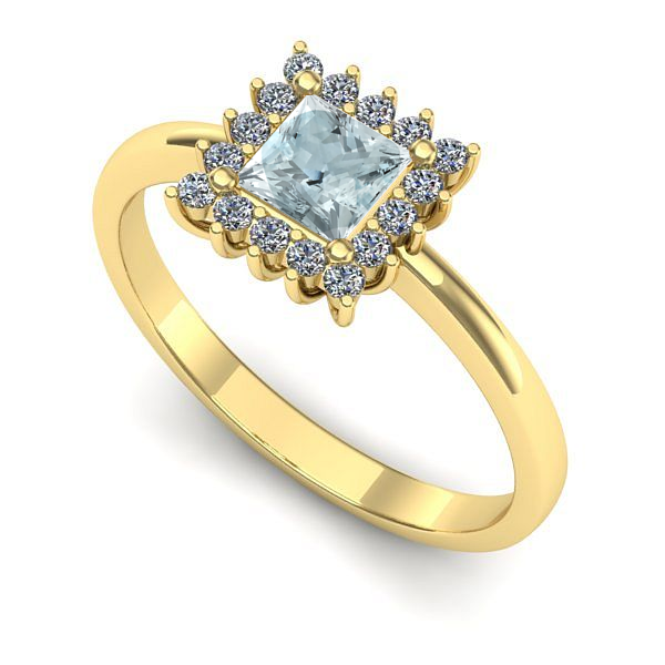Inel logodna din aur galben cu aquamarin