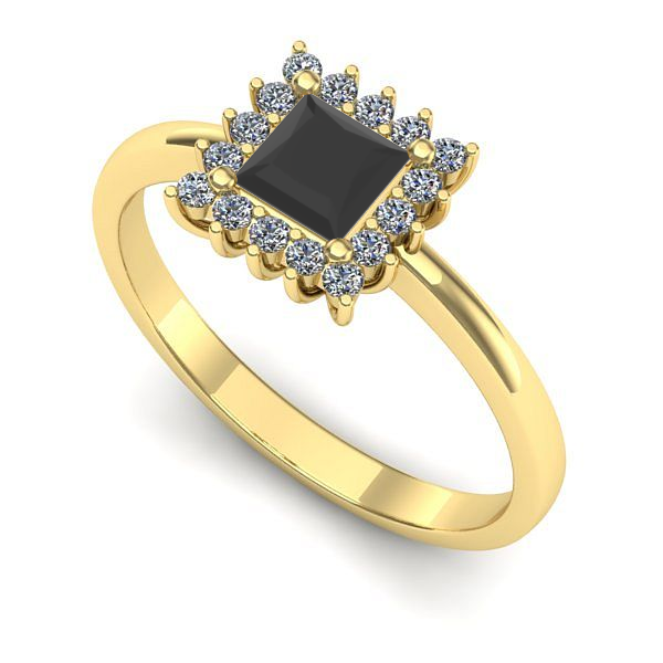 Inel logodna din aur galben cu diamant negru