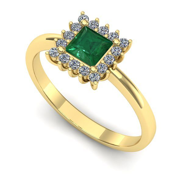 Inel logodna din aur galben cu smarald