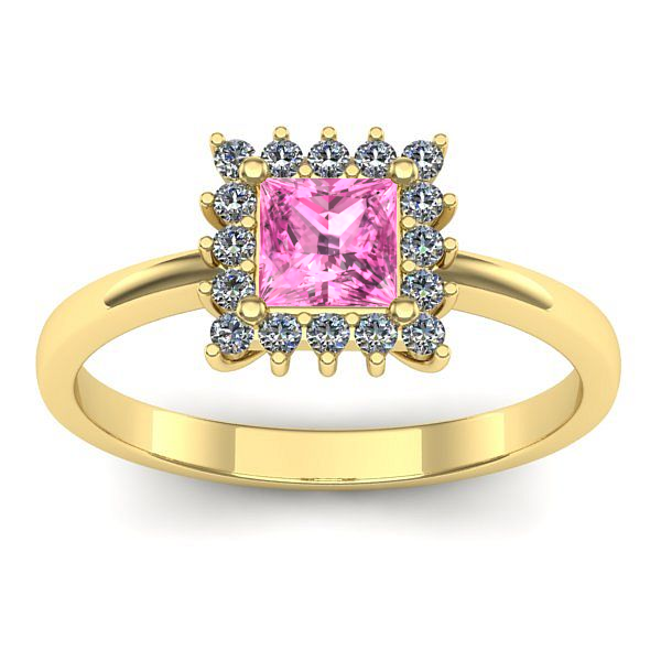 Inel cu safir roz patrat