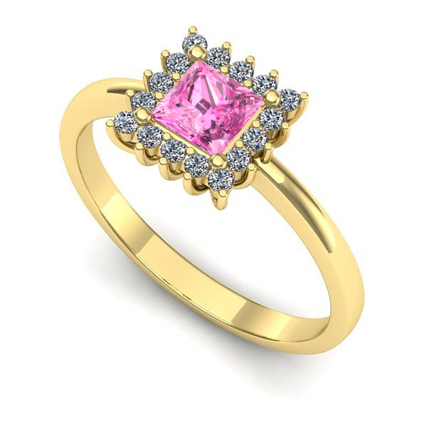 Inel logodna din aur galben cu safir roz