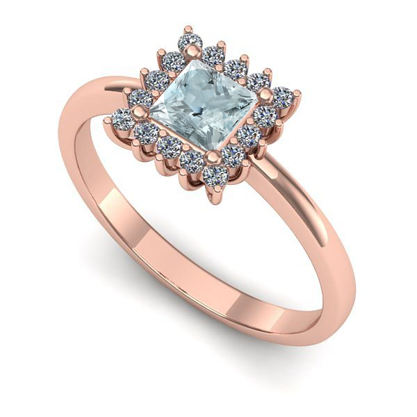 Inel de logodna din aur roz cu aquamarin