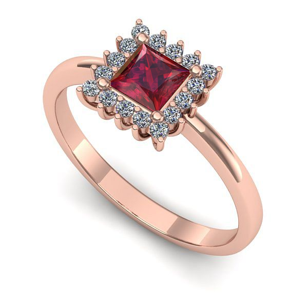 Inel logodna din aur roz cu rubin