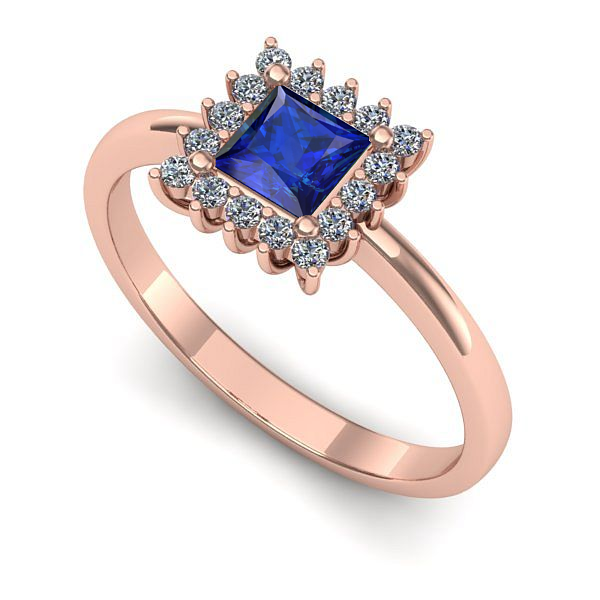 Inel de logodna din aur roz cu safir